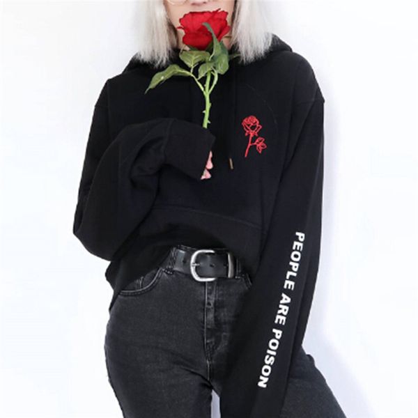

aesthetic poison rose pastel are hoodie new sleeve women's long fashion print hoody people pale black owdjw