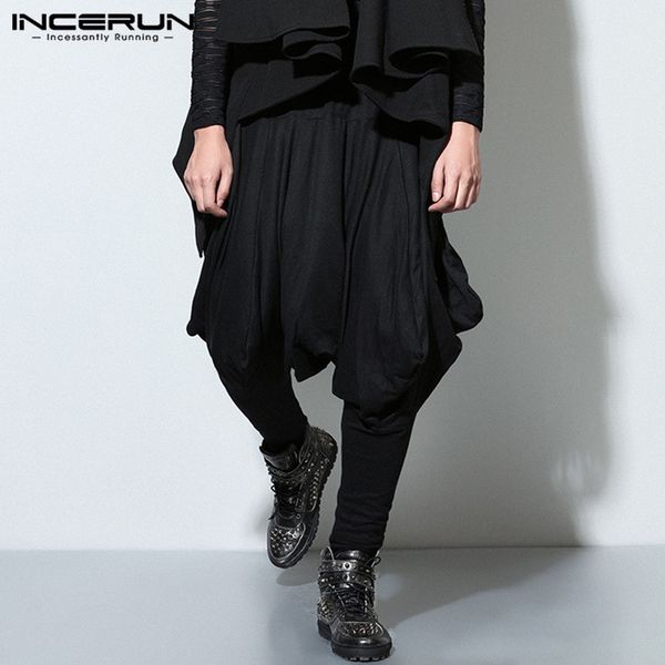 

incerun mens harem baggy pants black big drop crotch cross-pants wide legs trousers elastic waist streetwear plus size 5xl