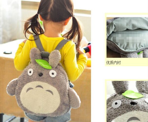 

backpack ; [36*33cm] fits 4-10year kids kawaii green leaf totoro plush children baby kindergarten backpack shoulder pack