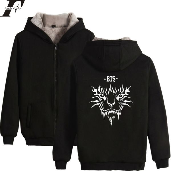

2018 tiger bangtan boys winter warm hoodies women/men zipper hoodies sweatshirt casual fluffy thicken clothes, Black