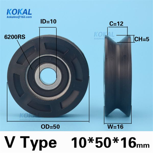 

v1050-16]10pcs high loading 6200rs bearing coated with pa nylon roller wheel v groove bearing pulley roller 1050vv 10*50*16mm