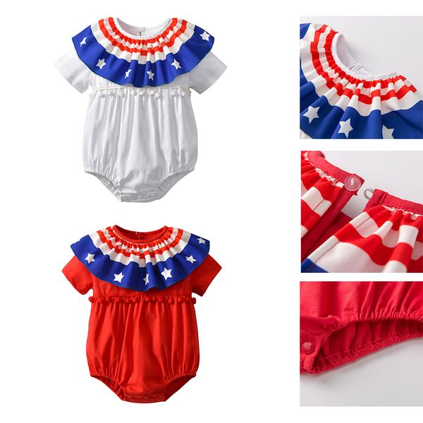 

ins summer children clothing infant short sleeved harem jumpsuits newborn baby rompers flags american independence day holiday dresses, Blue