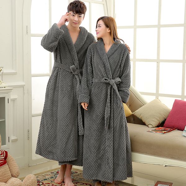 

mens extra long thick warm winter bathrobe silk soft waffle flannel bath robe men kimono robes full sleeve male dressing gown, Black;brown