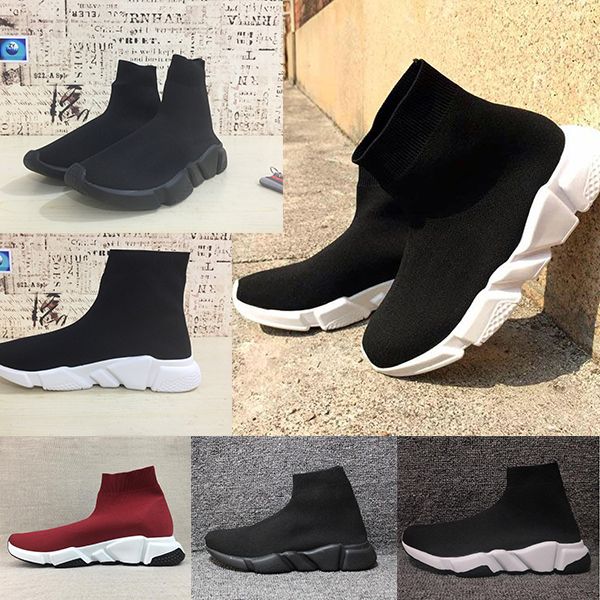

2019 new paris speed trainers knit sock shoe original luxury designer mens womens sneakers high casual shoes without box, Black