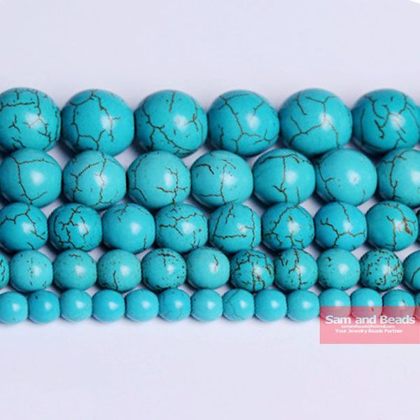 

smooth natural stone blue turquoises round loose beads 15" strand 4 6 8 10 12 mm pick size for jewelry making btb2