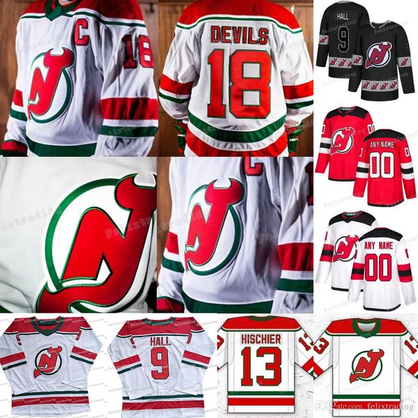 

2018-19 New Jersey Devils 13 Nico Hischier Taylor Hall Brian Boyle Keith Kinkaid Kyle Palmieri Stefan Noesen Nick Lappin Heritage Jersey