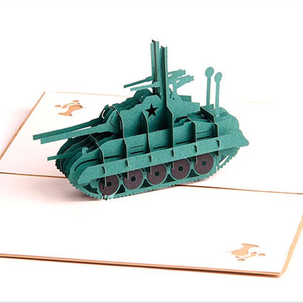 

3d laser cut handmade armored tank greeting card military fan present boy birthday party bussiness creative gift