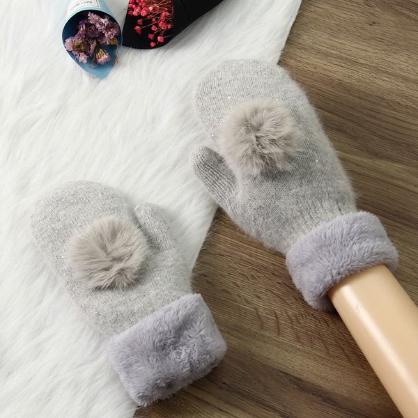 

2018 new women winter full finger gloves extra-thick warm wool gloves mittens warm girls guantes de invierno para mujer, Blue;gray