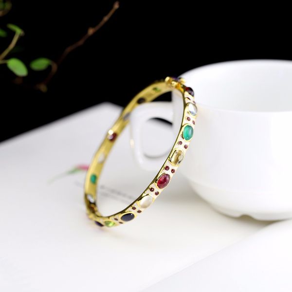 

2018 authentic gemstone bracelet & bangle for women ethnic handmade colorful gemstone women bangles jewelry pulseira feminina, Golden;silver