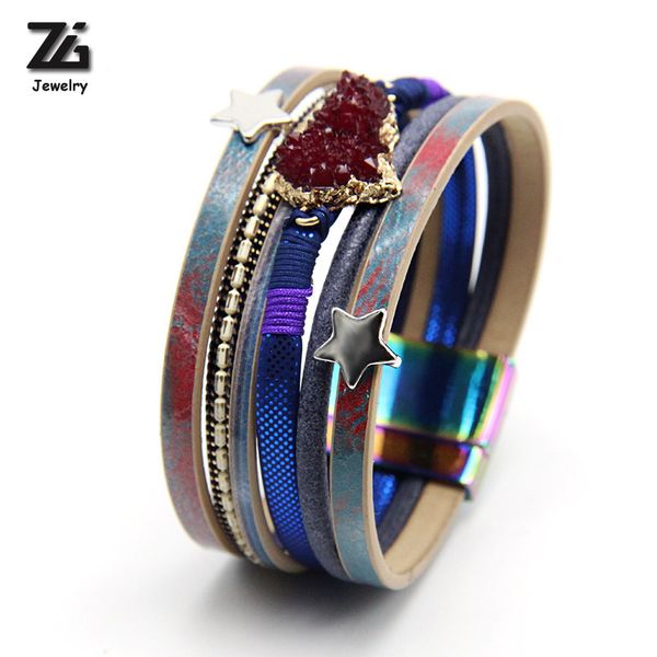 

zg 2018 ручной нерегулярные галактики кварцевый кристалл натуральный камень кулон браслет для женщин модные модные ювелирные изделия женщин, Golden;silver