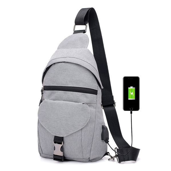 

new usb charging smart small backpack canvas polyester men's chest bag waterproof travel crossbody chest bag