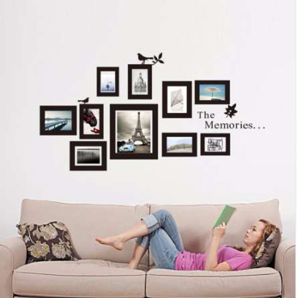 Hot 10x Picture Photo Frame Set Murale Nero Foto di matrimonio Cornici Adesivo Decalcomania Decor Home Fai da te Rimovibile Nuovo trasporto di goccia