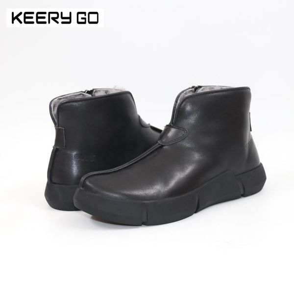 

new high-end cowhide + sheepskin wool boots, comfortable warm men's boots, Black
