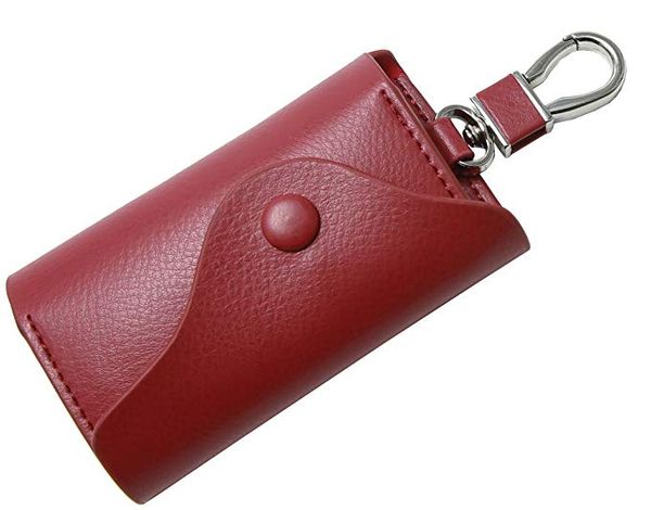 

wholesale leather key case wallets keychain key holder ring with 6 hooks snap closure, Red;black