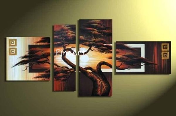 

ручная роспись 4 панели картины маслом абстрактная акриловая пейзажная живопись дерево стены искусства скидка стены искусства цитаты декорат