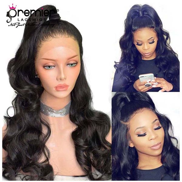 

premier 4.5 inches deep parting brazilian hair 360 lace frontal wigs wigs body wave 150% density human lace wigs, Black;brown