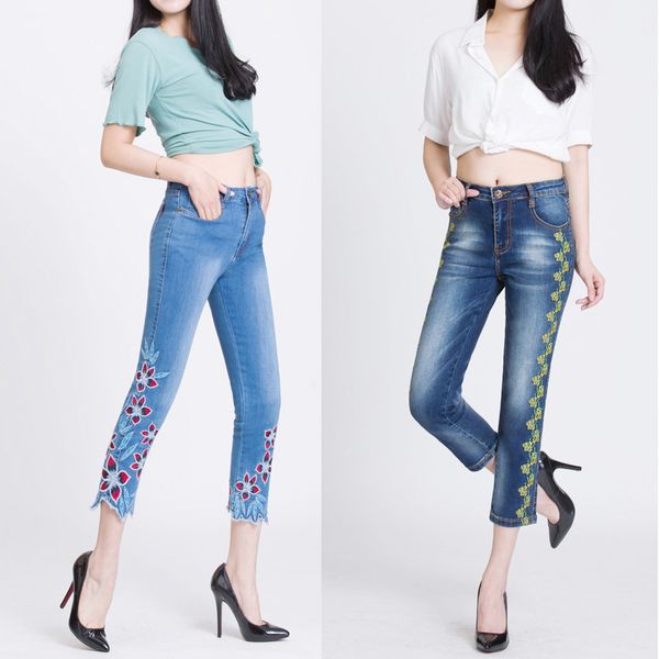 Großhandel Damen Designer Jeans National Style Capri Hosen Gestickte Blume Gerade Dünne Damen Stretch Dünne Hose Sommer Frühling Herbst Von Großhandel Damen Designer Jeans National Style Capri Hosen Gestickte Blume Gerade Dünne Damen Stretch Dünne Hose Sommer Frühling Herbst Von