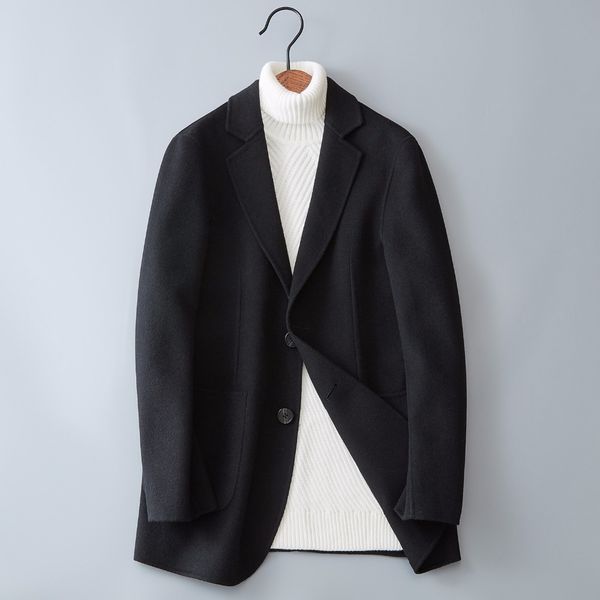 

2018 winter british style coats men's fashion casual double-faced woolen blazers men jacket classics business blazer gray black, White;black
