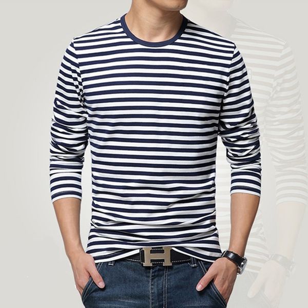 

navy navy long-sleeve shirt t stripe cotton t-shirt men shirt o-neck vintage style 95% basic men mcwcb
