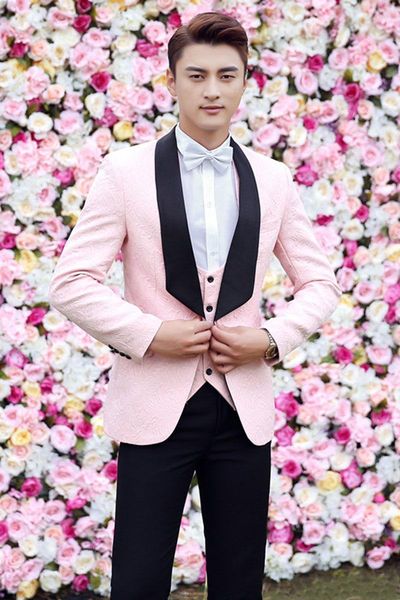 

one button pink paisley wedding groom tuxedos shawl lapel groomsmen mens dinner prom suits (jacket+pants+vest+tie) no:1483, Black;gray
