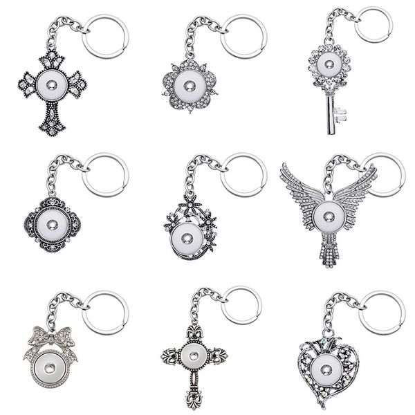 

fashion beauty cross flowers key pattern rhinestone charms snap key chains fit 18mm snap buttons diy jewelry xl0076, Silver