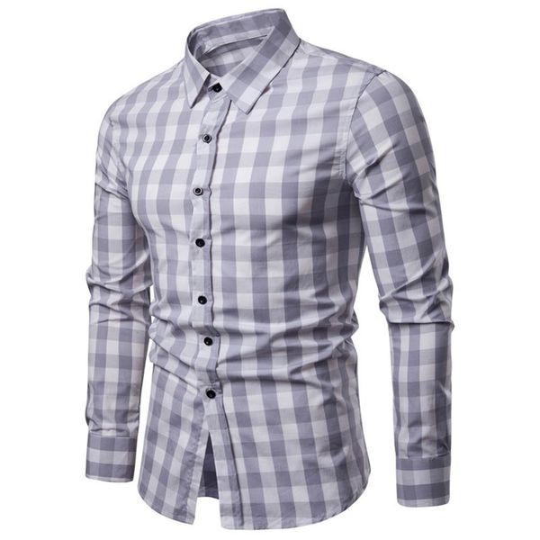 

autumn men's grid plaid print turn down collar long sleeve slim fit casual shirts, White;black