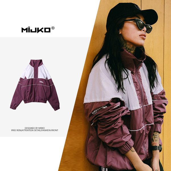 

mijko women wear 2018 autumn winter new color contrast stitching english print falling shoulder tide coat men women sweatshirt, Tan;black