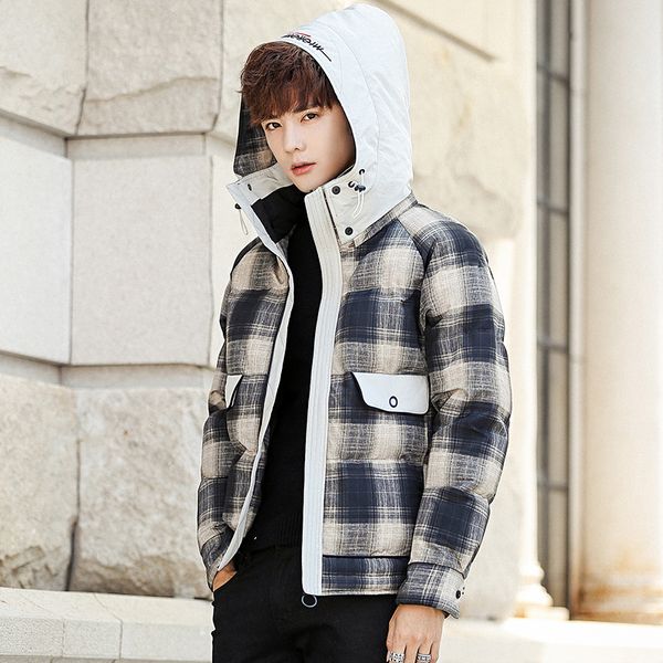 

winter new men's jacket thick warm cotton hooded coat man fashion retro plaid print casual slim parka male clothes m-3xl, Black
