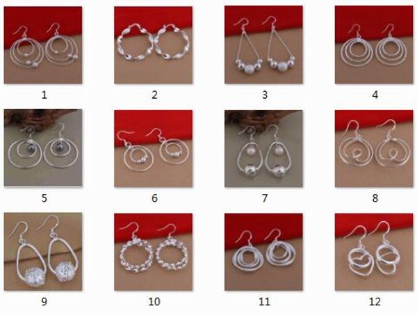 

2018 high-quality plating 925 sterling silver double circle bead hanging hook ear hoop earrings 12 style selection 10pairs/lot, Golden;silver