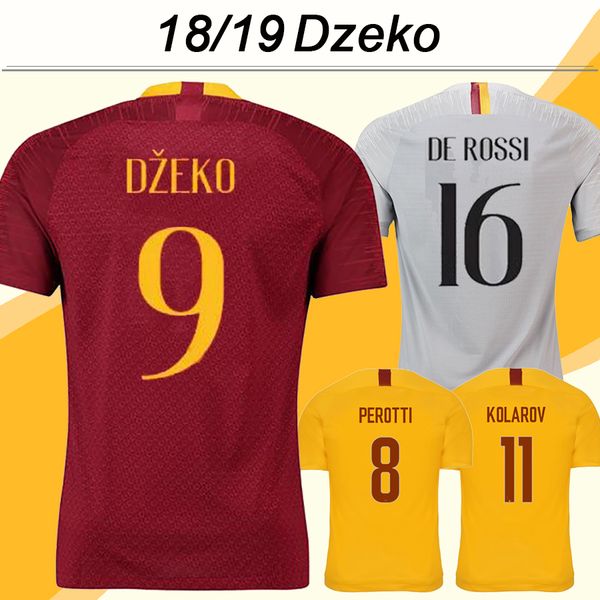 

2018 19 dzeko soccer shirts de rossi perotti mens home away 3rd football jerseys club kolarov ei shaarawy short sleeves jersey uniforms, Black;yellow