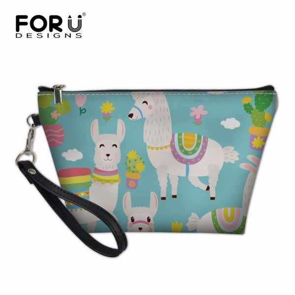 

forudesigns 3d alpaca print women pu leather cosmetic bag cartoon design girls cosmetic case fashion travel small make up bags
