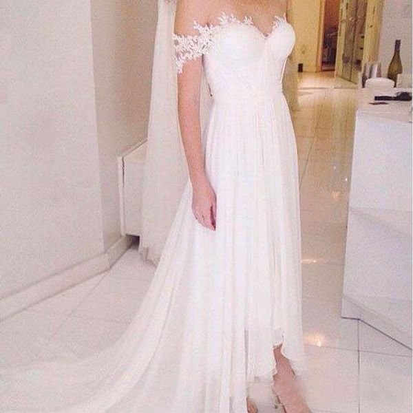 

elegant lace appliques boho hi lo wedding dresses bridal gowns robe de mariage beach wedding gowns plus size ing, White