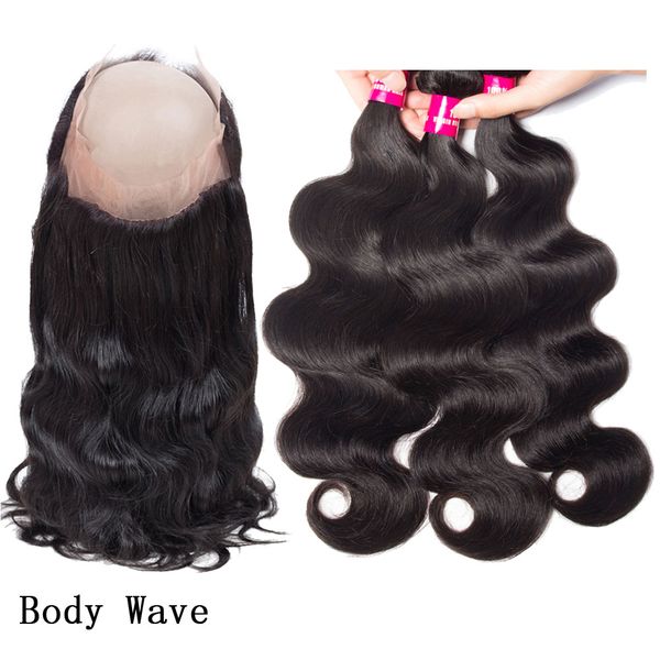 

9A Brazilian Virgin Hair Straight & Body Wave 3 Bundles with 360 Full Lace Closure Virgin Brazilian Peruvian Malaysian Indian Human Hair