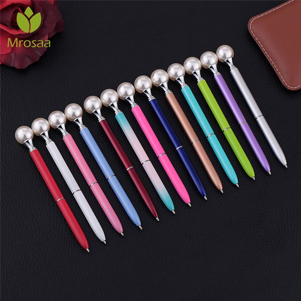 

1.0mm cute kawaii pearl ball ballpoint pens metal ballpen refill black for office school writing supplies stationery gift, Blue;orange