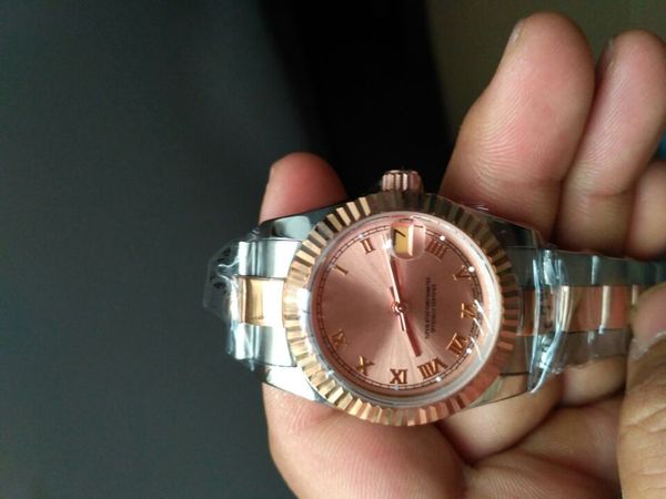 

ladies fashion watch 31mm pink roman letters dial sapphire glass two tone gold bracelet automatic women watch watches, Slivery;brown