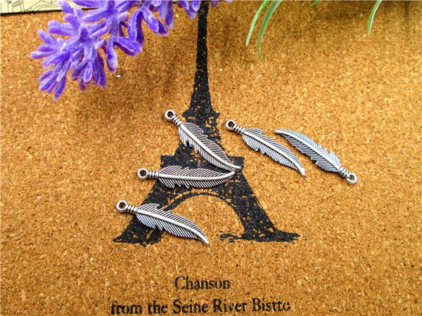 

90pcs--feather charms,antique silver feather charms/pendants 8x35mm, Bronze;silver