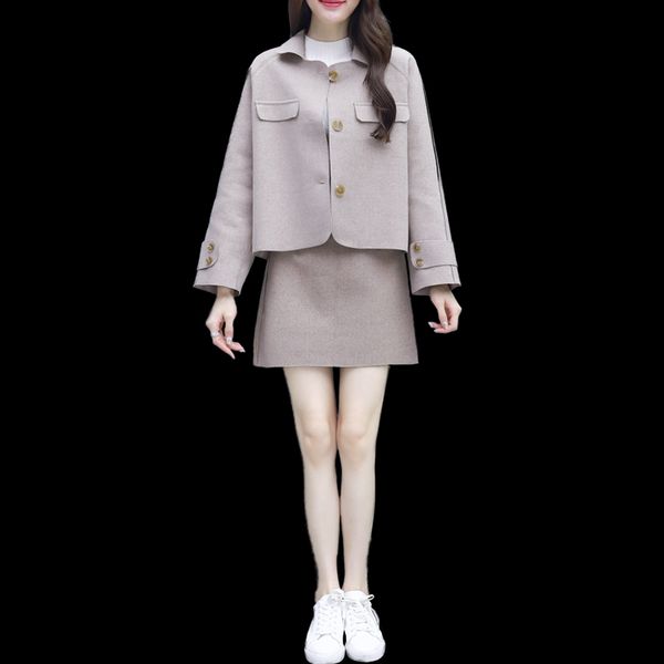 

looser jacket & short skirt or pants women coat clothing set lady korean fashion outfits casual vestido trousers clothes, Black