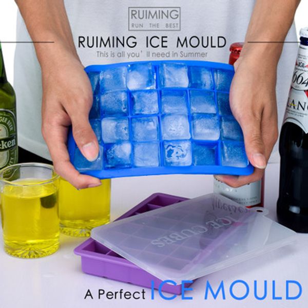 

24 slot silicone e ice cube mold diy pudding jelly maker mould soft bendable ice cubes tray molds with cover drop