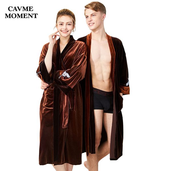 

cavme custom lovers velour rove bathrobe pocket long sleeve velvet kimono home femme sleepwear embroidery autumn winter 80kg, Black;red