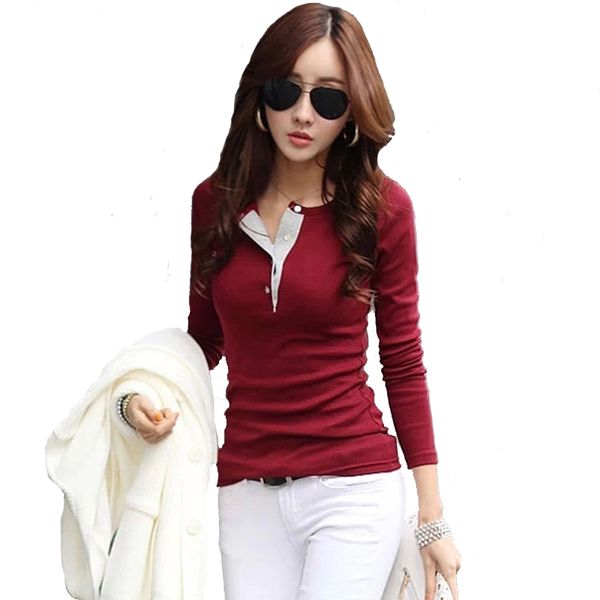 

long slim t shirts sleeve button cotton fashion tee casual women blusa shirt korean female summer plus size oseft, Black