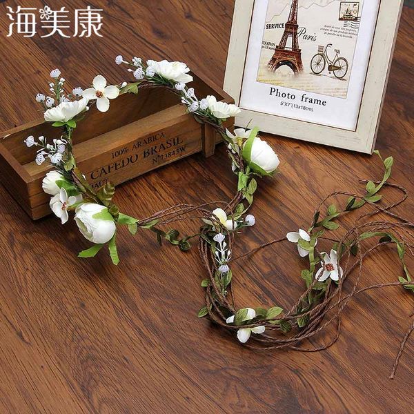 

fashion bohemian wreath hair band flower crown women rattan simulation flower headband wrist matching headwear hair accessories