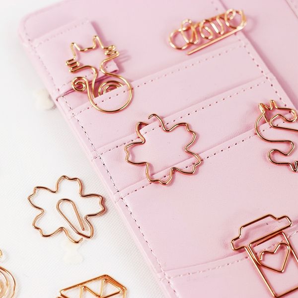 

new rose red/rose gold paper clips diamond/cups/camera/cat bookmark planner tools scrapbooking tools metal binder paperclip