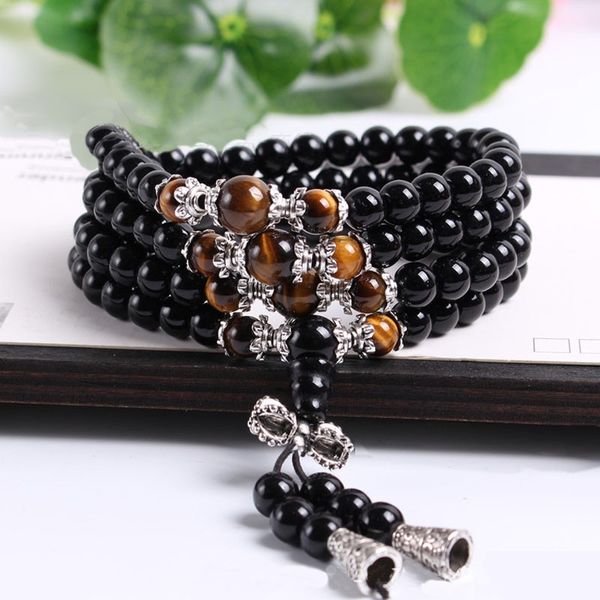 

fashion black beads bracelets for women men tibet buddhist buddha meditation prayer beaded mala bracelet long strand bracelets
