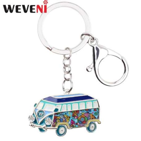 

weveni metal bus car shape key chain key ring bag charm van model keychain souvenir fashion accessories enamel jewelry for women, Slivery;golden