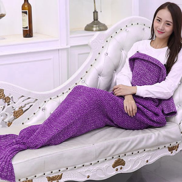

wholesale- super soft sleeping bed yarn knitted mermaid tail blanket handmade plaid crochet anti-pilling portable blanket for autum