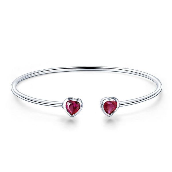 

genuine 100% 925 sterling silver red cz sweet love heart women cuff bangles bracelets fine sterling silver jewelry scb091, Black
