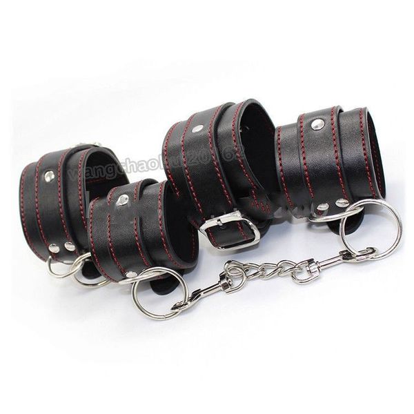 

wrist ankle leash handcuffs #r87 collar set new neck leather cuffs shackle restraints elsfv