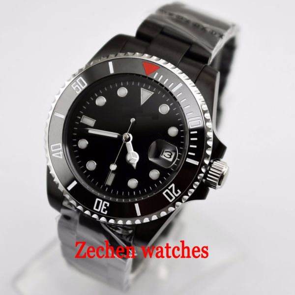 

bliger40mm automatic mechanical watch men's stainless steel black mechanical watch fashion business calendar, Slivery;brown
