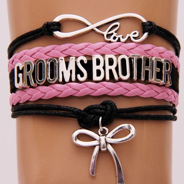 

ncrhgl infinity love grooms brother bracelets bangles bow charm braided leather bracelet wedding gifts jewelry men drop shipping, Black