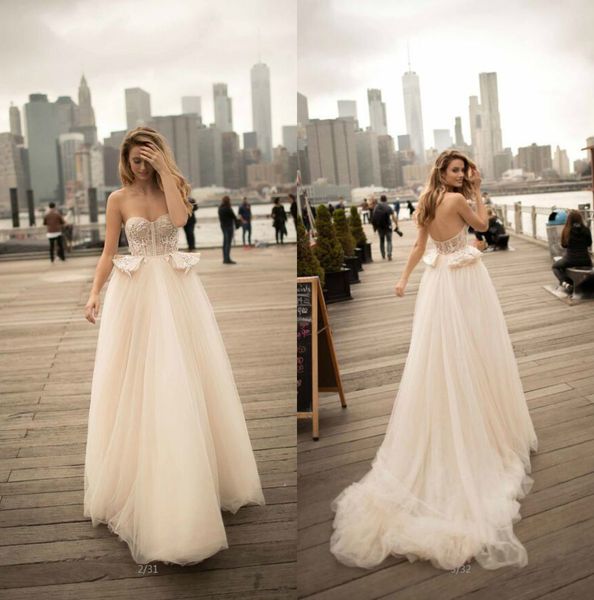 

берта 2019 свадебные платья сексуальные без бретелек спинки свадебные платья vestido де casamento кружева аппликации пляжное свадебное плать, White